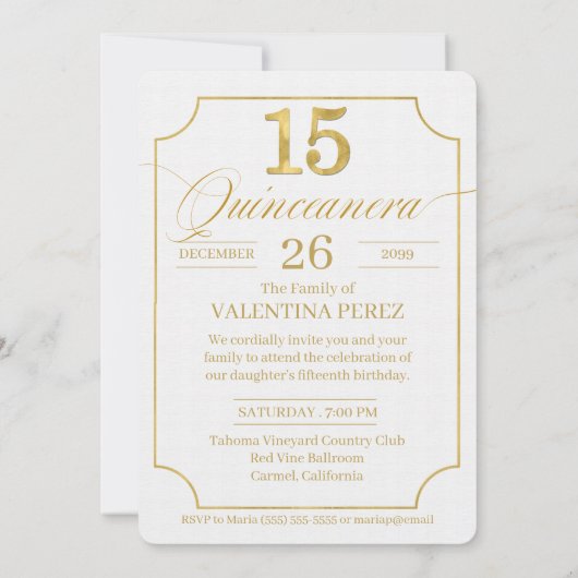 写真付きのキンセアニエラ（英語）金箔デザイン 招待状 (裏面)