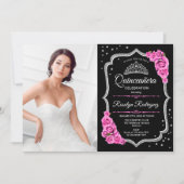 写真付きのキンチアニェラパーティー - ブラック ピンク シルバー 招待状 (正面)