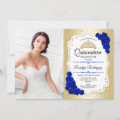 写真付きのキンチアネラパーティー - ゴールド ロイヤルブルー 招待状 (正面)