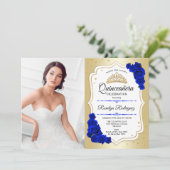 写真付きのキンチアネラパーティー - ゴールド ロイヤルブルー 招待状 (スタンド正面)