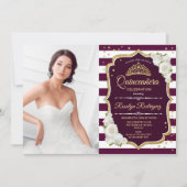 写真付きのキンチアネラパーティー - バーガンディー ホワイト ゴールド 招待状 (正面)