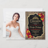 写真付きのキンチアネラパーティー - ラスティックなひまわり 招待状 (正面)