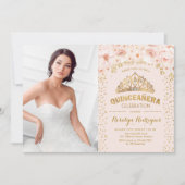 写真付きのキンチアネラ - ゴールド ブラッシュ ピンク 招待状 (正面)