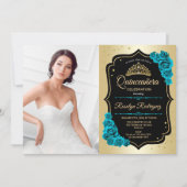 写真付きのキンチャネラパーティー - ゴールド ブラック ティール 招待状 (正面)