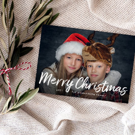 写真付きのクリスマスカード | グリーンと手書き風フォント シーズンカード