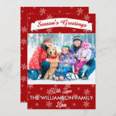 写真付きのクリスマスレッドの雪の結晶 シーズンカード (正面/裏面)