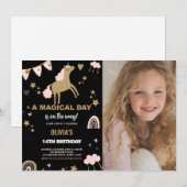 写真付きのゴールデンユニコーンの誕生日招待状 招待状 (正面/裏面)