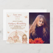 写真付きのゴールドキャッスル＆ユニコーンパーティー招待状 招待状 (正面/裏面)