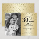 写真付きのゴールド30周年結婚記念日 招待状 (正面/裏面)