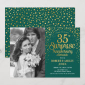 写真付きのサプライズ35周年 - 緑の金 招待状 (正面/裏面)