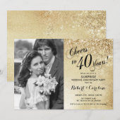 写真付きのサプライズ40周年記念 - ゴールド 招待状 (正面/裏面)