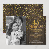 写真付きのサプライズ45周年記念 - ウッドゴールド 招待状 (正面/裏面)