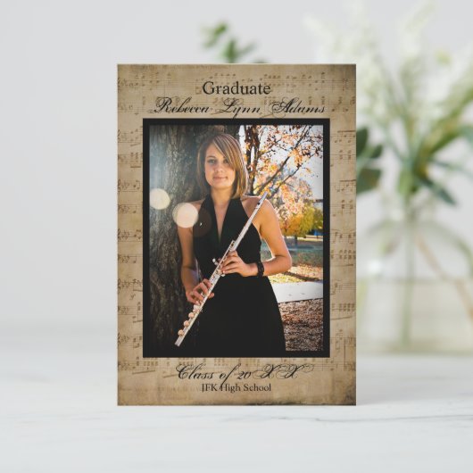 写真付きのシート音楽卒業発表3 x 5 招待状 (スタンド正面)