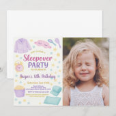 写真付きのスリーパー パーティー誕生日招待状 招待状 (正面/裏面)