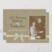 写真付きのバーラップとリボン 50周年記念 招待状 (正面/裏面)