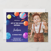 写真付きのパープルの惑星の誕生日招待状 招待状 (正面)