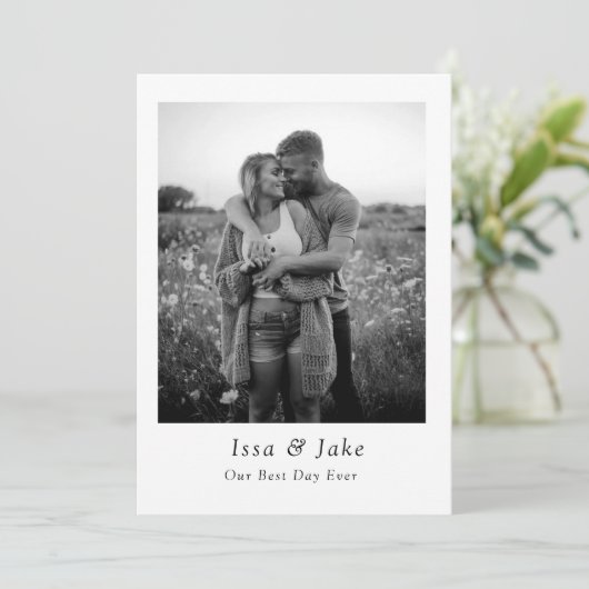 写真付きのミニマルな結婚式のお礼カード 招待状 (スタンド正面)