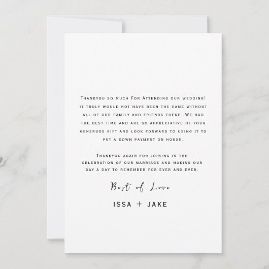 写真付きのミニマルな結婚式のお礼カード 招待状 (裏面)