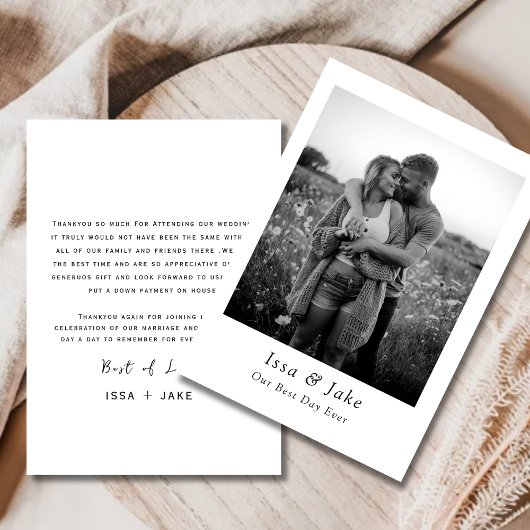写真付きのミニマルな結婚式のお礼カード 招待状