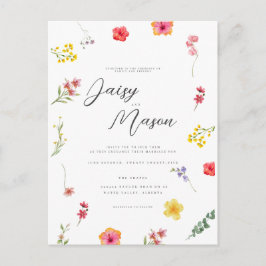 写真付きのミニマルな野生の花のボタニカルウェディング ポストカード