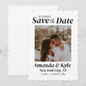 写真付きのモノクロシンプルなSave the Dateカード 招待状 (正面/裏面)