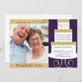 写真付きのユニークな50周年招待状（ゴールドとパープル） 招待状 (正面/裏面)