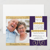 写真付きのユニークな50周年招待状（ゴールド） 招待状 (正面/裏面)