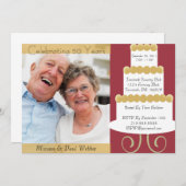 写真付きのユニークな50周年招待状（青と金） 招待状 (正面/裏面)