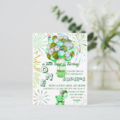 写真付きのリトルベアの1歳誕生日招待状 ポストカード (スタンド正面)