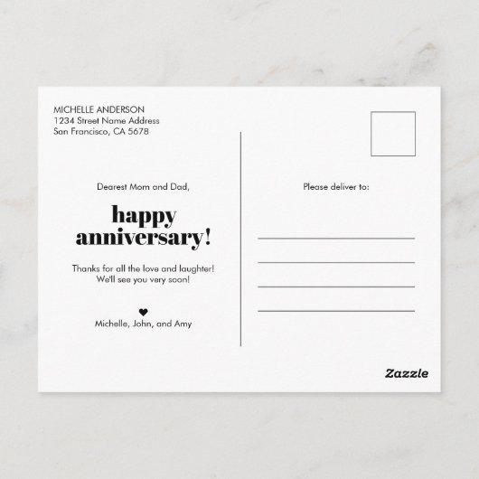 写真付きの両親の記念日 ポストカード (裏面)