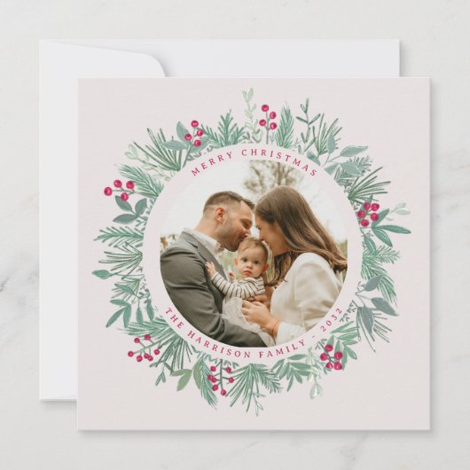 写真付きの冬の緑のクリスマスカード シーズンカード (正面)