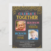 写真付きの合同誕生日パーティー招待状 招待状 (正面)