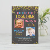 写真付きの合同誕生日パーティー招待状 招待状 (スタンド正面)