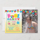 写真付きの女の子のプール誕生日パーティー招待状 招待状 (正面)
