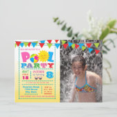写真付きの女の子のプール誕生日パーティー招待状 招待状 (スタンド正面)