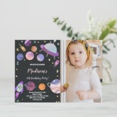 写真付きの宇宙誕生日招待状 招待状 (スタンド正面)