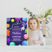 写真付きの宇宙銀河誕生日招待状 招待状 (スタンド正面)