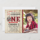 写真付きの樵の1歳誕生日招待状 招待状 (正面)