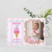 写真付きの簡単なアイスクリームパーティー招待状 招待状 (スタンド正面)