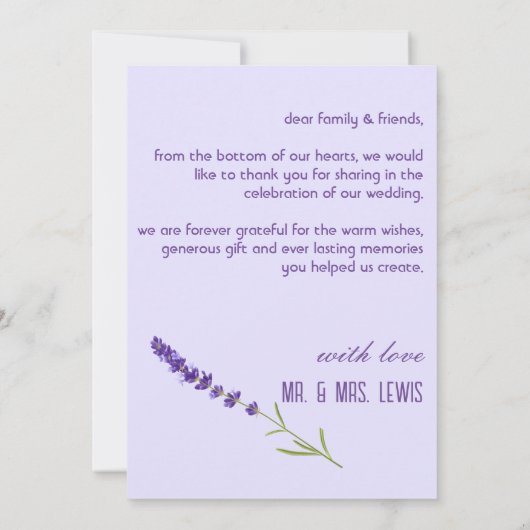 写真付きの結婚式のお礼カード (裏面)