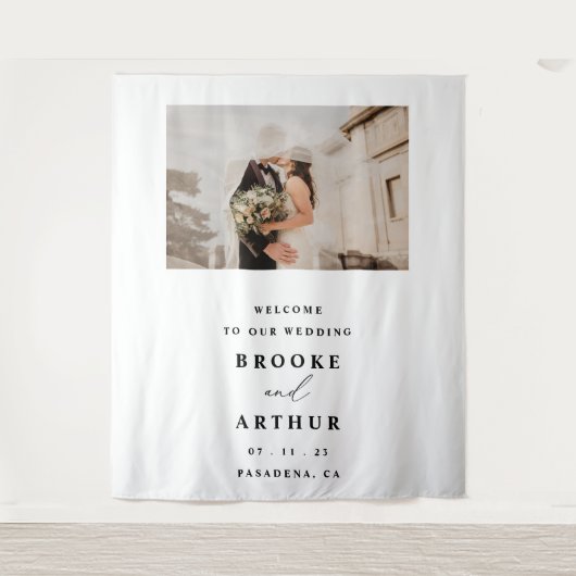 写真付きの結婚式 フォトブース 背景 タペストリー (正面)