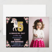 写真付きの花のユニコーンの誕生日招待状 招待状 (正面/裏面)