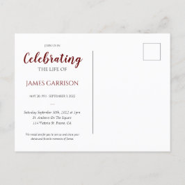 写真付きの葬儀のためのダークレッドライフのお祝い ポストカード