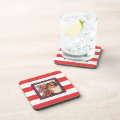 写真付きの赤と白のストライプ柄 コースター (右側)