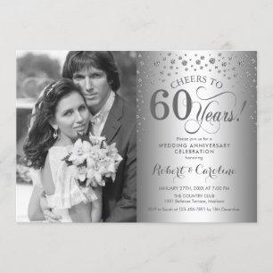 写真付きの銀の60周年結婚記念日 招待状