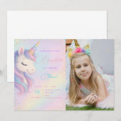 写真付きの魔法のユニコーン誕生日パーティー招待状 招待状 (正面/裏面)