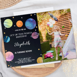 写真付きの黒い宇宙誕生日招待状 招待状