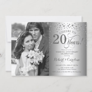写真付きの20周年結婚記念日のシルバー 招待状