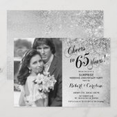 写真付きの65周年サプライズ - シルバー 招待状 (正面/裏面)