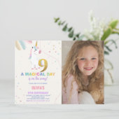 写真付きの9歳の誕生日ユニコーンバースデー招待状 招待状 (スタンド正面)